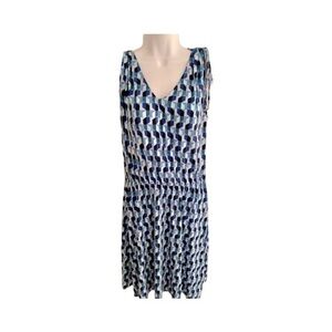 Leota pullover Dress - M blue multi print , poly